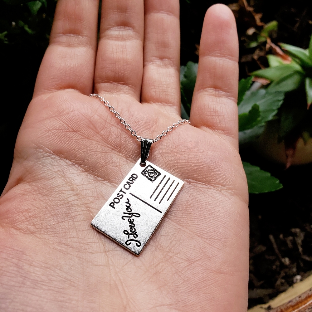 New Silver Postcard "I Love You" Necklace